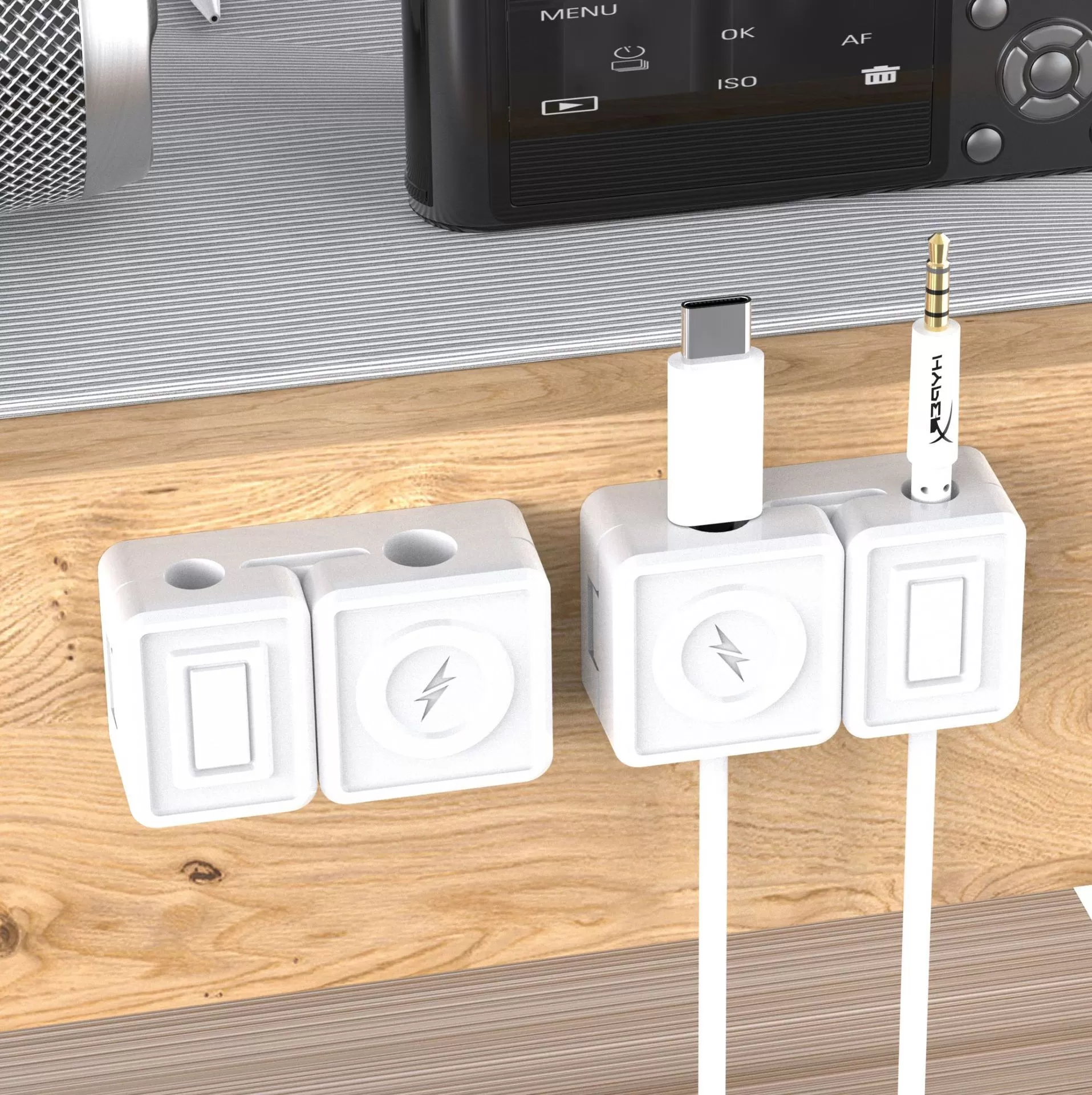 INF 2-pack magnetisk kabelhållare, dubbelhäftande sladdvindare Vit