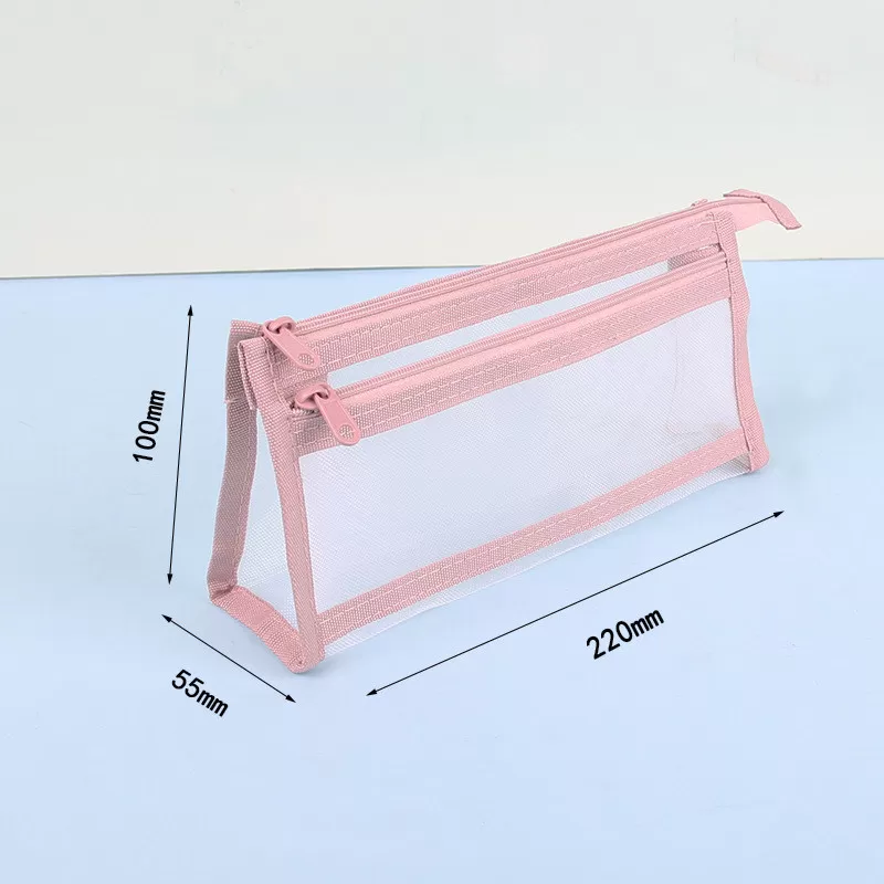 INF Rosa pennfodral i mesh, stor kapacitet med dubbla lager