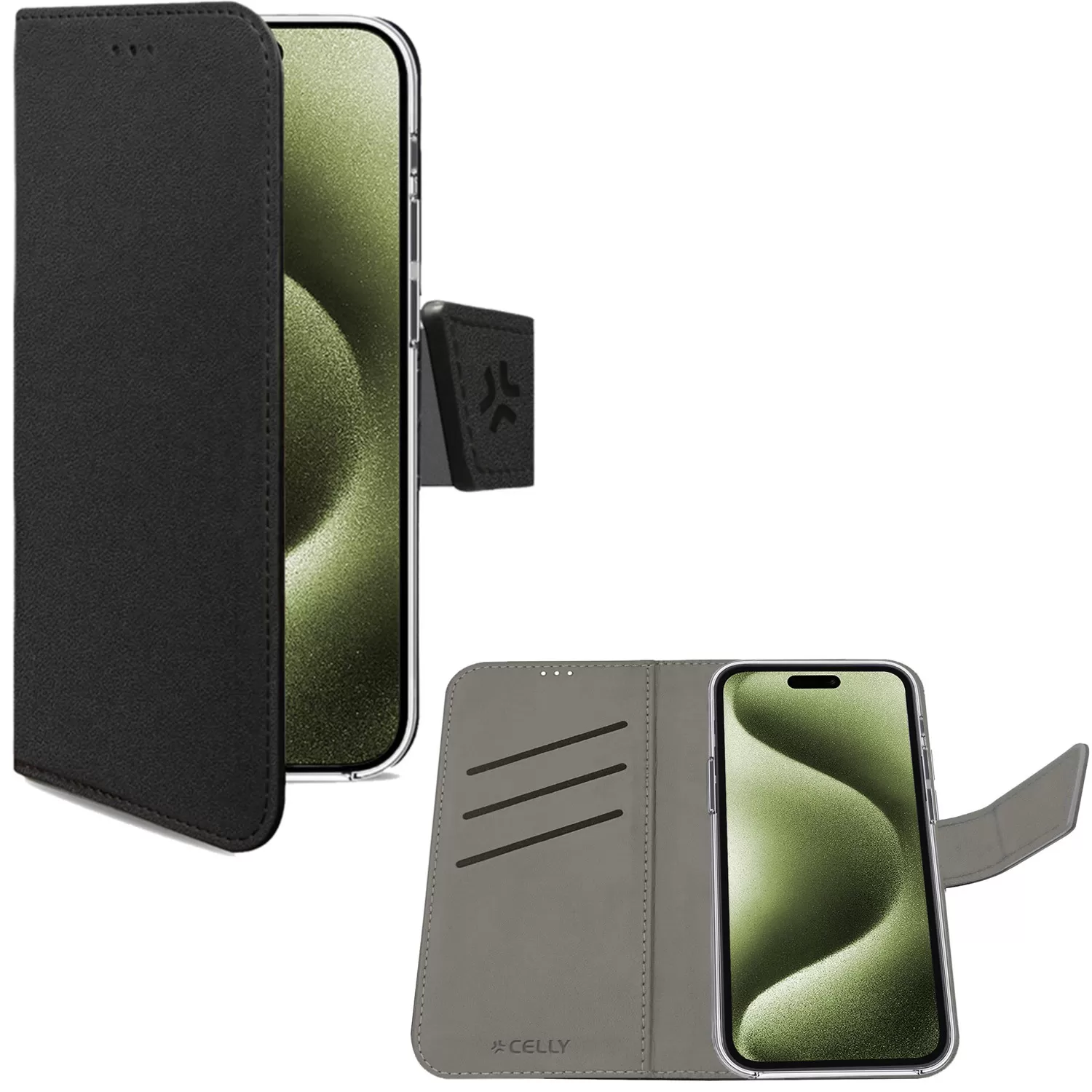 Celly Wally Wallet Case iPhone 16 Svart