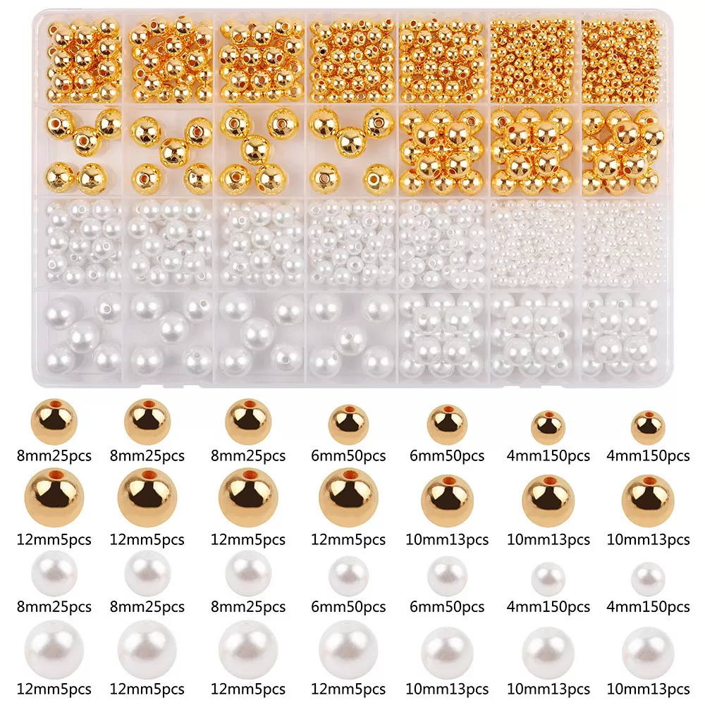 INF Eleganta vita pärlpärlor med metallavståndshållare - Smyckestillverkningssats