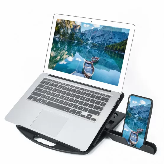 INF Ergonomiskt Laptopstativ med Telefonhållare Svart