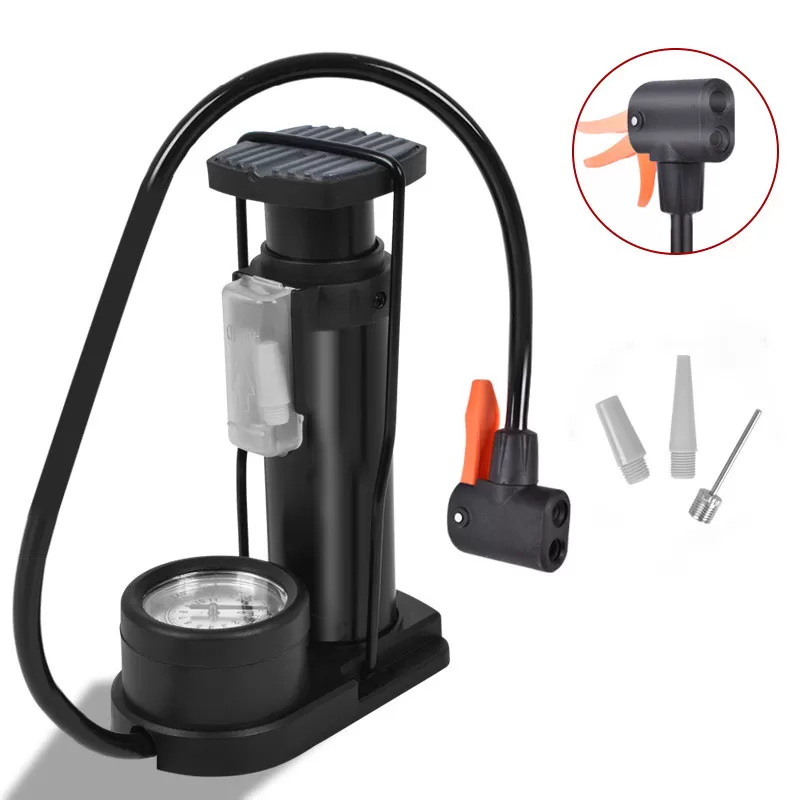 INF Kraftfull Fotpump med Manometer Svart