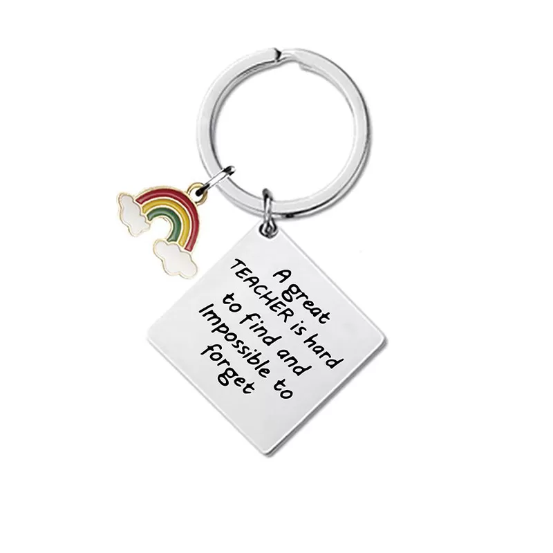 INF Silver Square Rainbow Nyckelring ZC0028