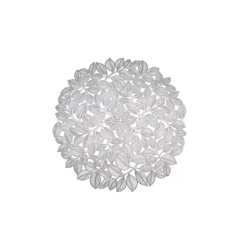 INF Set med 6 bordsunderlägg med elegant lövdesign Silver