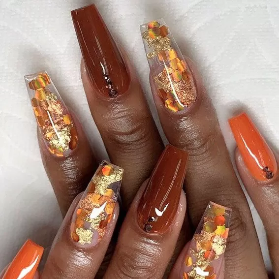 INF Lönnlöv Glitter Långa Nagelplåster - Lätta att Applicera