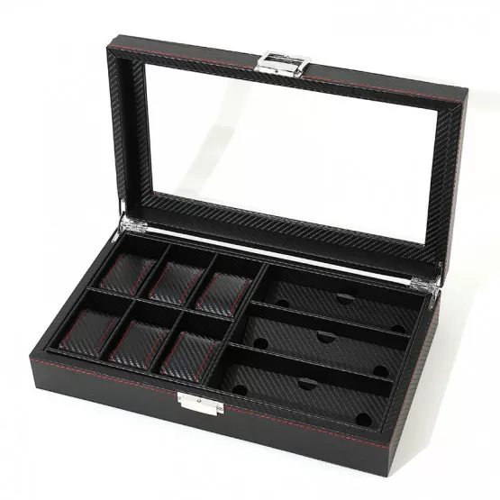 INF Klockbox i kolfiber - Elegant förvaring för 6+3 klockor