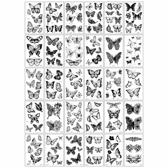 INF Chica temporära tatueringsdekaler - Svarta fjärilsdesigner