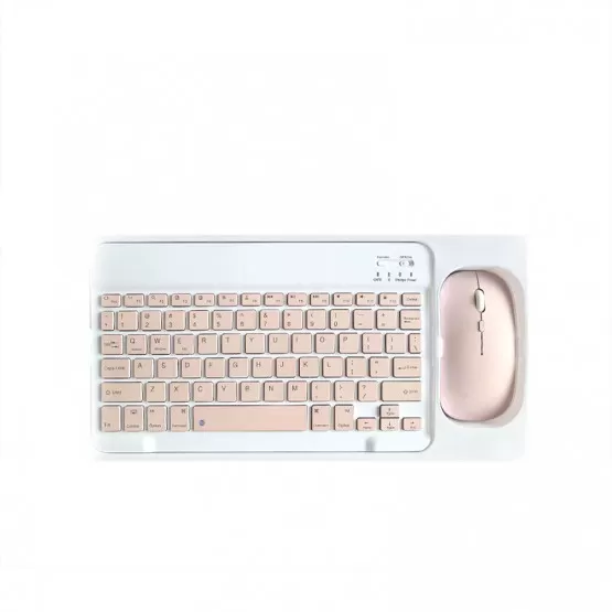 INF Bluetooth-tangentbord och muskombination - 10-tums uppladdningsbart trådlöst tangentbord och musset med fodral (rosa)