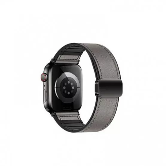 INF Premium läder Apple Watch-armband med magnetiskt spänne L Grå