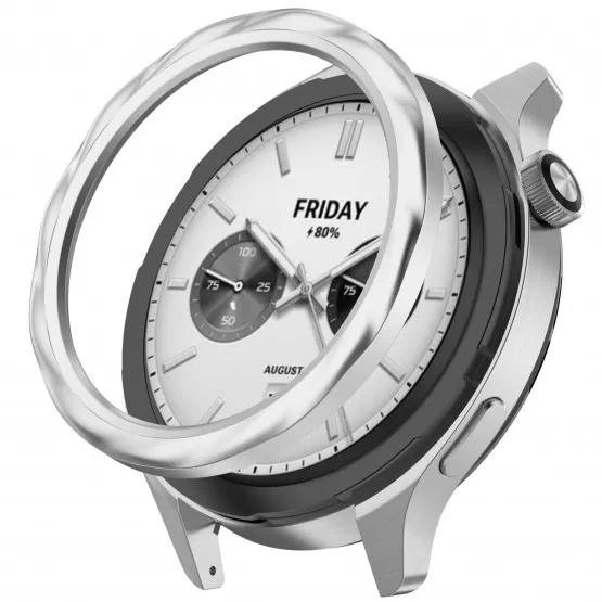 INF Uppgradera din Xiaomi Watch S4/S3 med en elegant ram i rostfritt stål Silvertråd
