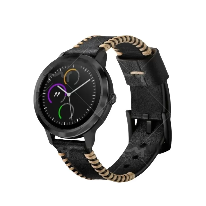 INF Premium Läderarmband för Garmin Vivoactive 3/HR (20mm) Svart