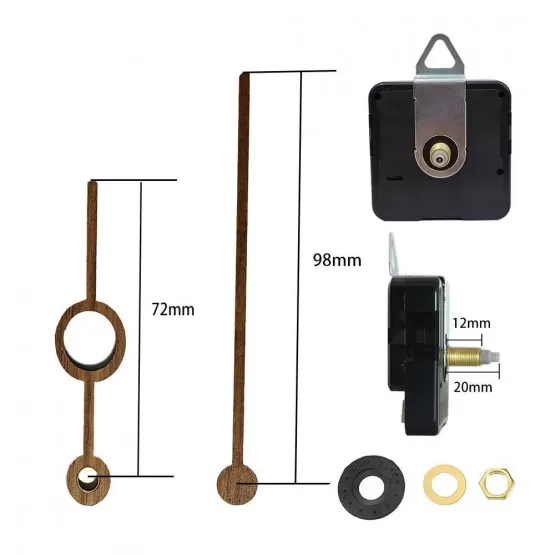 INF Tyst klockmekanism med 20 mm axel - Enskilt paket
