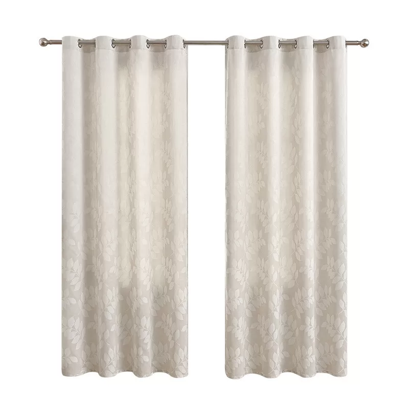 INF W140cm x L260cm Mörkläggningsgardiner för Sovrum med Jacquard Bladmönster - Off-White Polyester D