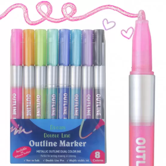 INF Livfullt Dubbel Linje Kontur Marker Set för Konst 8-pack