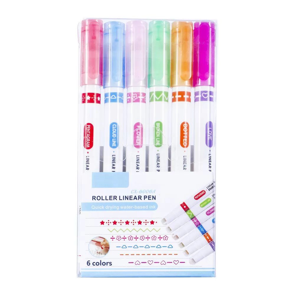 INF Floral Outline Roller Pen Set Unik Design Markörer 6 delar