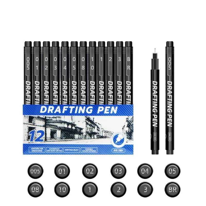 INF Precision Fineliner Pens - 12 Svarta Pennor för Ritning & Skissning