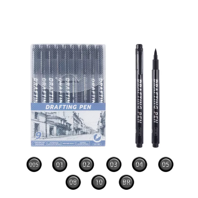 INF Precision Fineliner Pens Set - 9 Svarta Pennor för Ritning