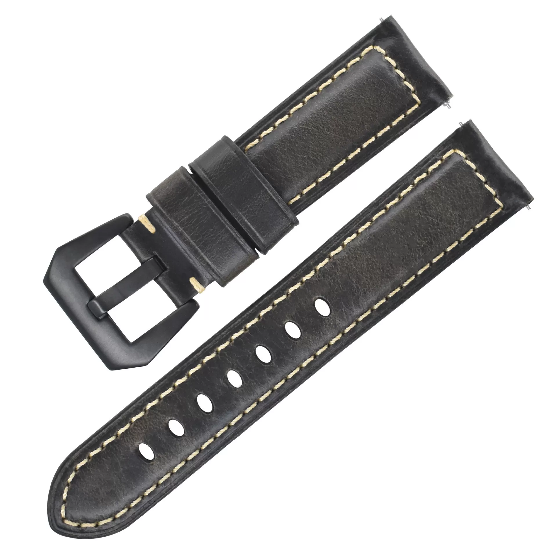 INF Klockarmband i italienskt läder - Grå Svart - 21mm