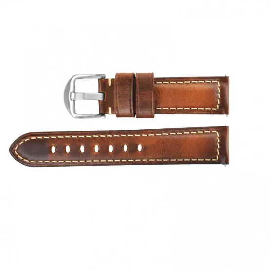 INF Italienskt läderarmband - A5 Brun-Gul, Stålspänne