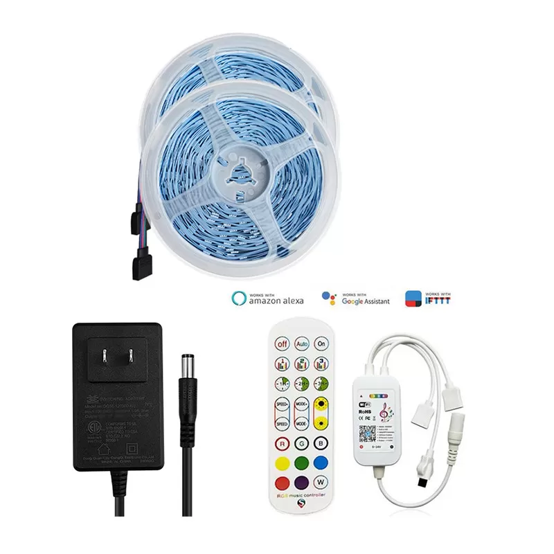 INF LED Ljusremsa Kit 24-Tangenters Tuya WiFi Kontroller + APP Röststyrning + 12V Ljusremsa + Certifierad Strömadapter + 30 m