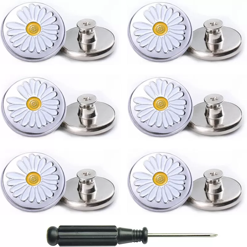 INF Daisy Silver Jean Buttons 12 Pack - Enkel Ersättning