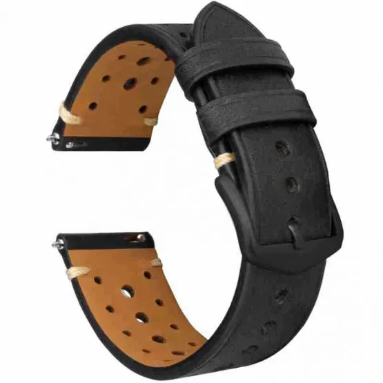 INF Svart Frostat Läder Klockarmband för Huawei Tissot 19 mm