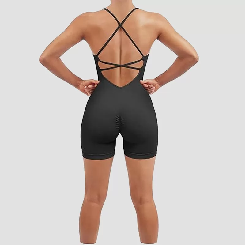 INF Sömlös Rygglös Bodysuit Yoga Jumpsuit - Svart L