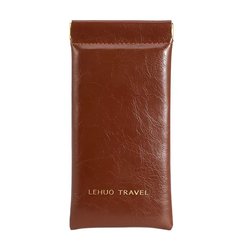 INF Snygg Brun PU Läder Solglasögon Förvaringspåse