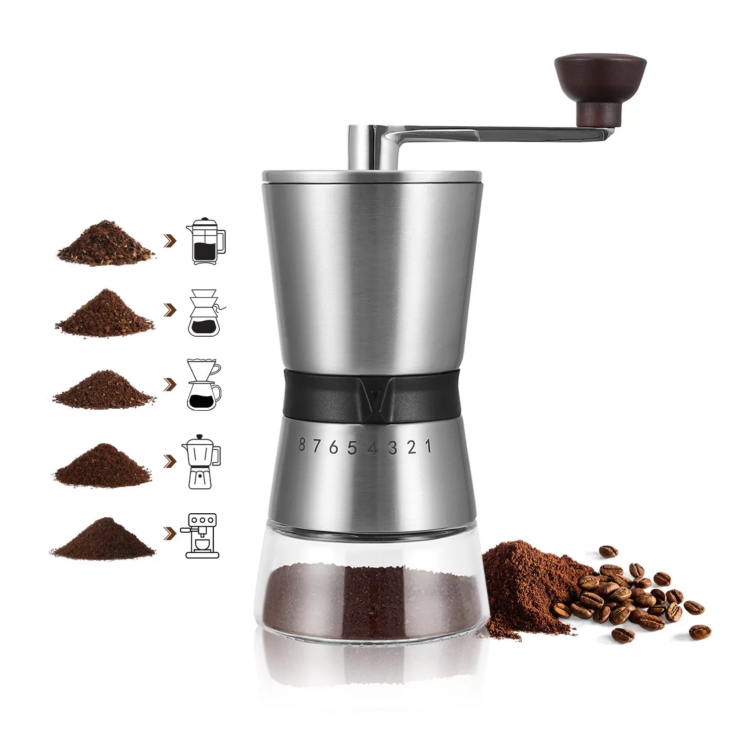 INF IF Manuell Kaffekvarn - Silver, Keramisk Kärna