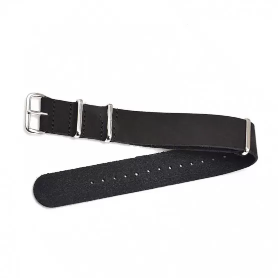 INF Svart läderarmband med silverspänne 24 mm
