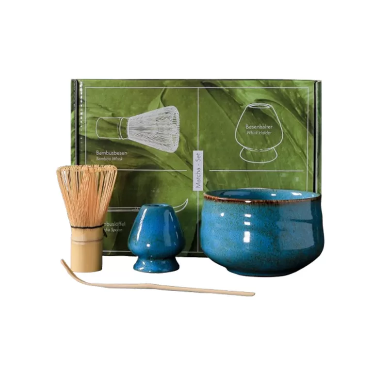 INF Elegant Matcha Ceremony Kit med Keramisk Skål & Bambuverktyg Blå