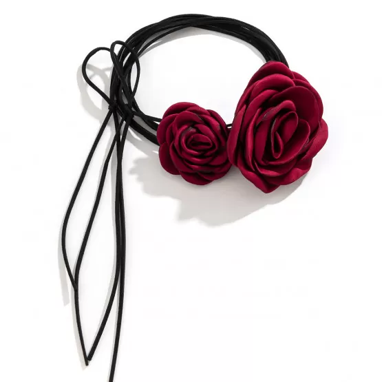 INF Ros Choker Halsband, Sammet Ros Krage Halsband för Kvinnor Mörkröd