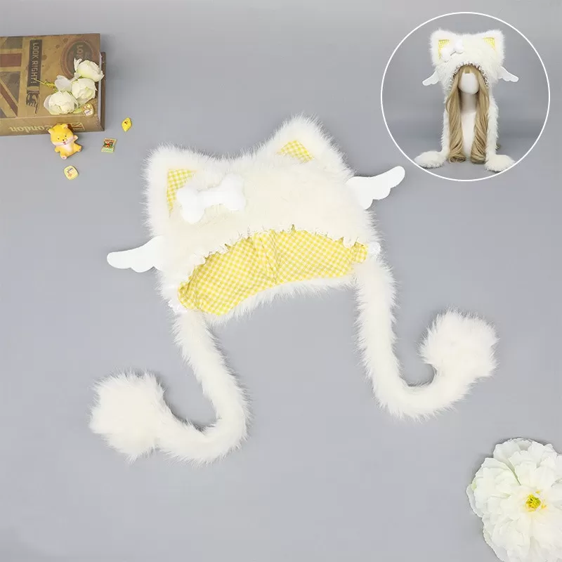 INF Söt katt plyschmössa Vit