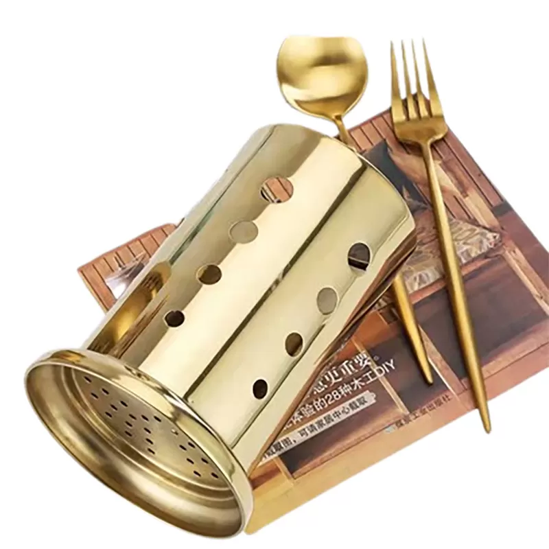 INF Förguldad bestickshållare i rostfritt stål - 10 cm förtjockad perforerad design
