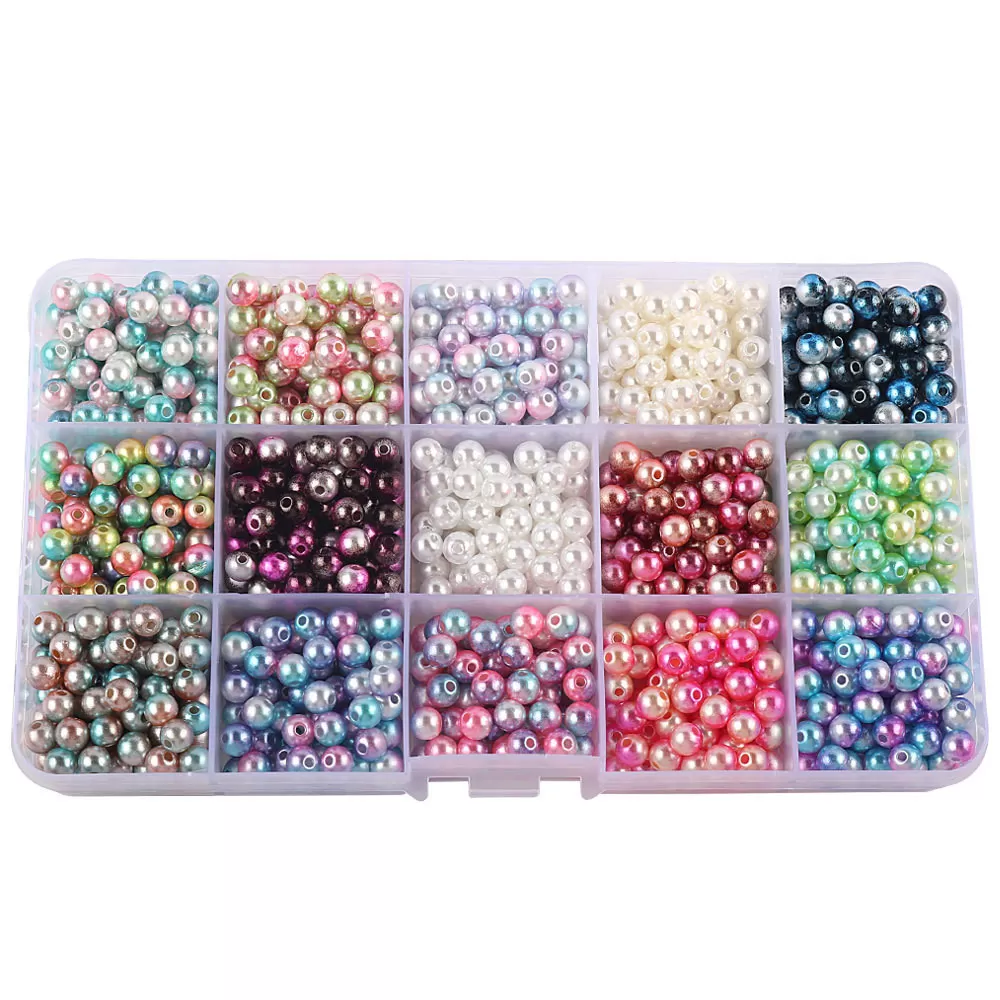 INF Set med konstpärlor - 15 färger för smyckestillverkning 6 mm