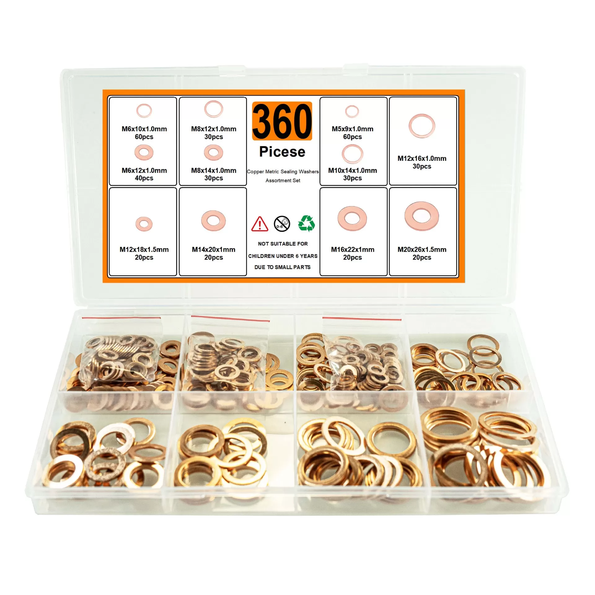 INF 360 st Koppar Tätningsbricka Sortimentslåda