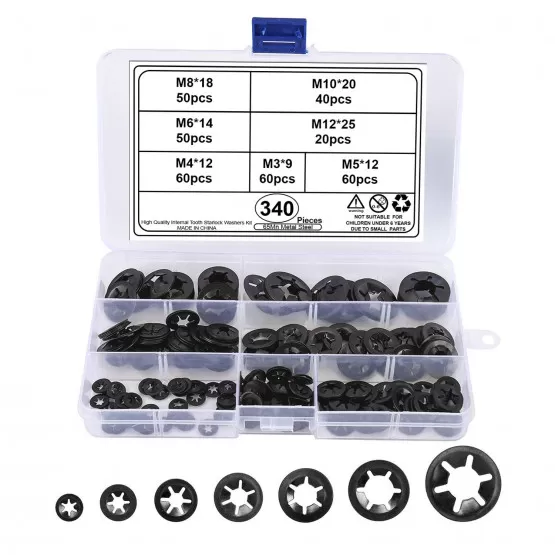 INF Låsbrickor med invändiga tänder - 340 st sorterat set