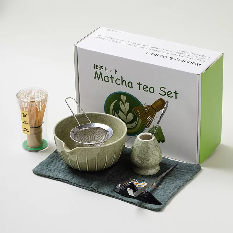 INF Matcha Visp Set: Präglad Matcha Färg 8-Delars Rostfritt Stål