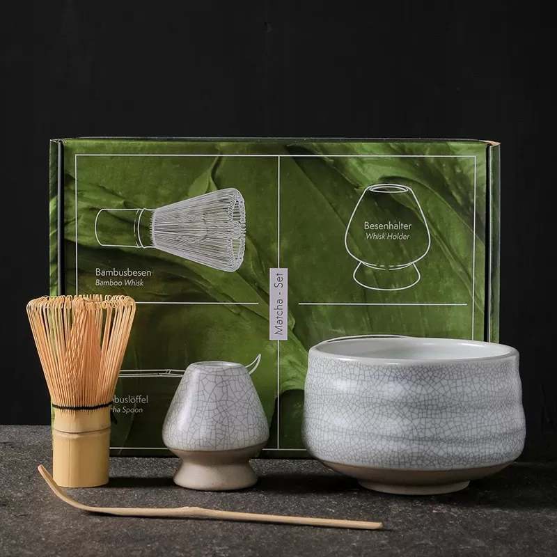 INF Matcha Visp Set CT Fyra Delar - Vit Crackle Glasyr