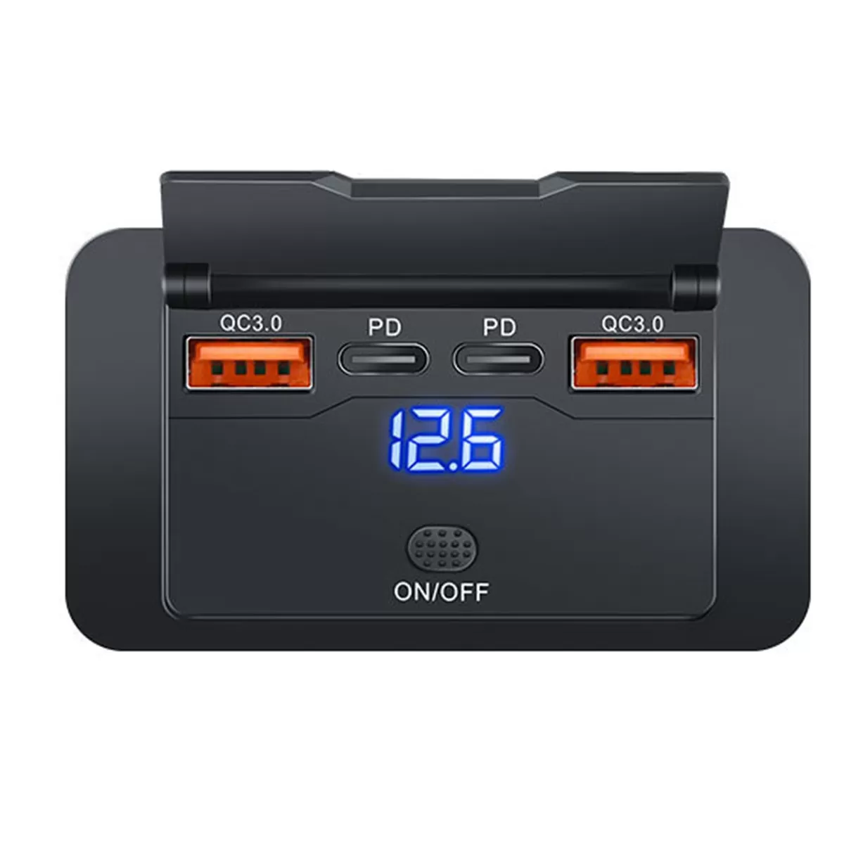 INF Bil USB-laddare med spänningsomkopplare 4-portars dubbel QC dubbel PD