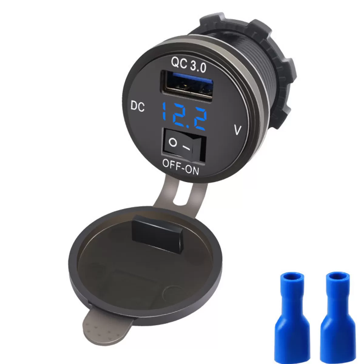 INF Voltmeter Switch Bilmodifiering Enkel QC3.0 Blå