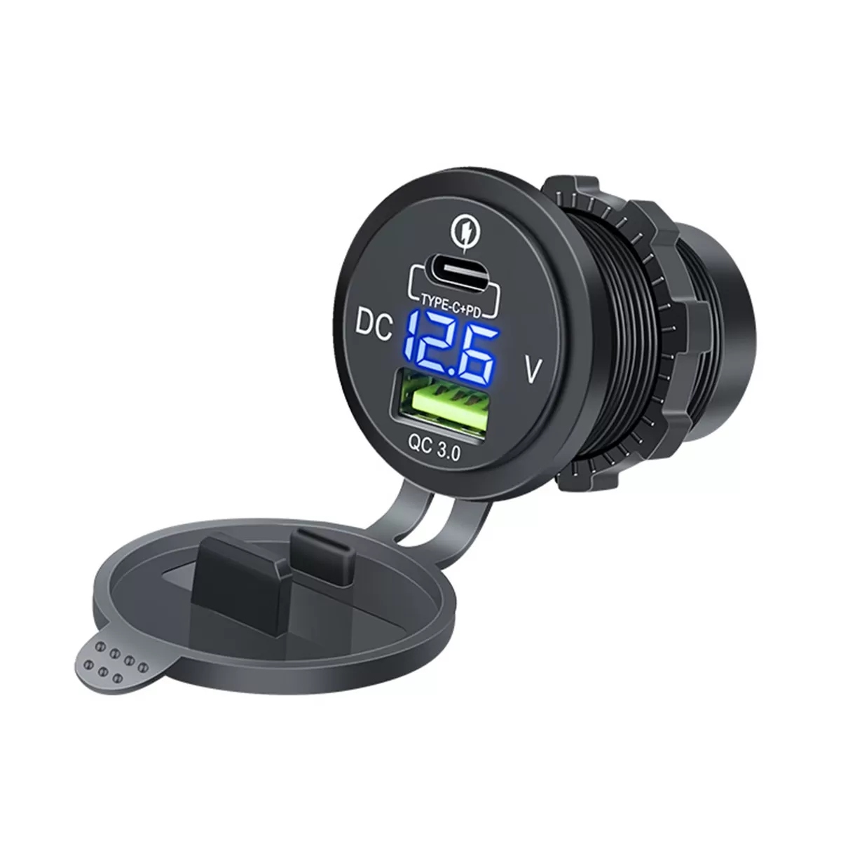 INF Snabb Billaddare med Spänningsdisplay Blå