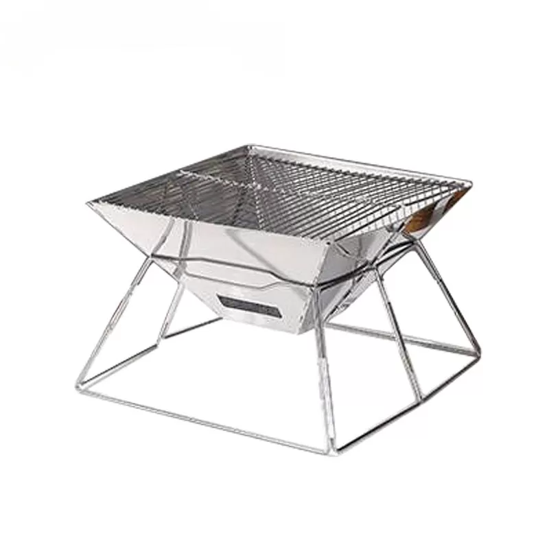 INF Portabel kolgrill kompatibel med utomhusbruk, vikbar och praktisk BBQ-grill i rostfritt stål Fyrkant