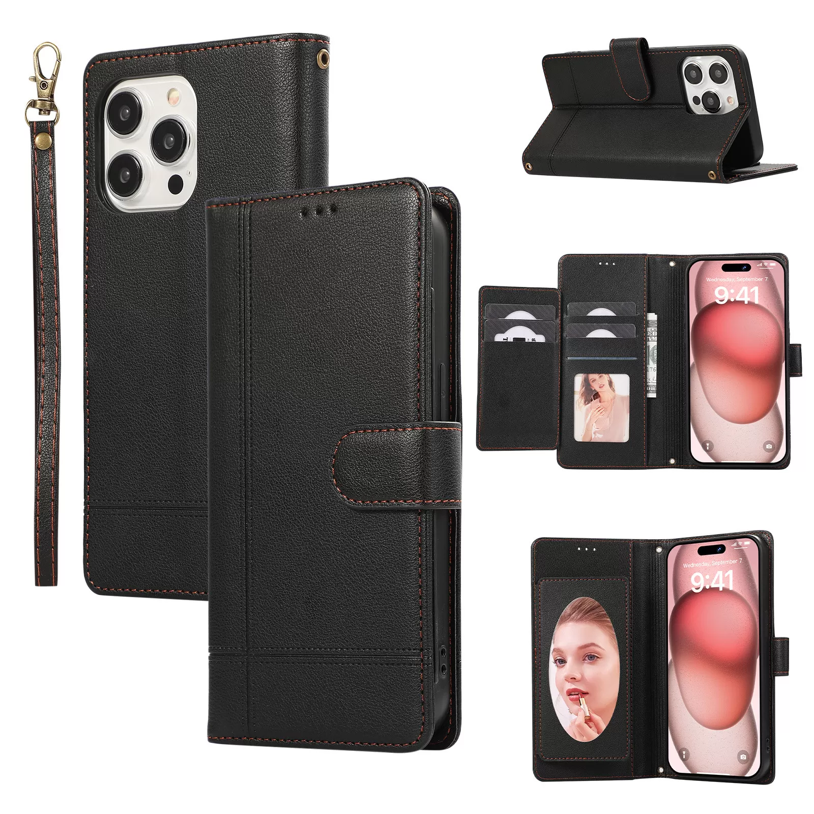 INF (16PLUS) Multifunktionellt Spegel Kort Plånbok Telefonfodral