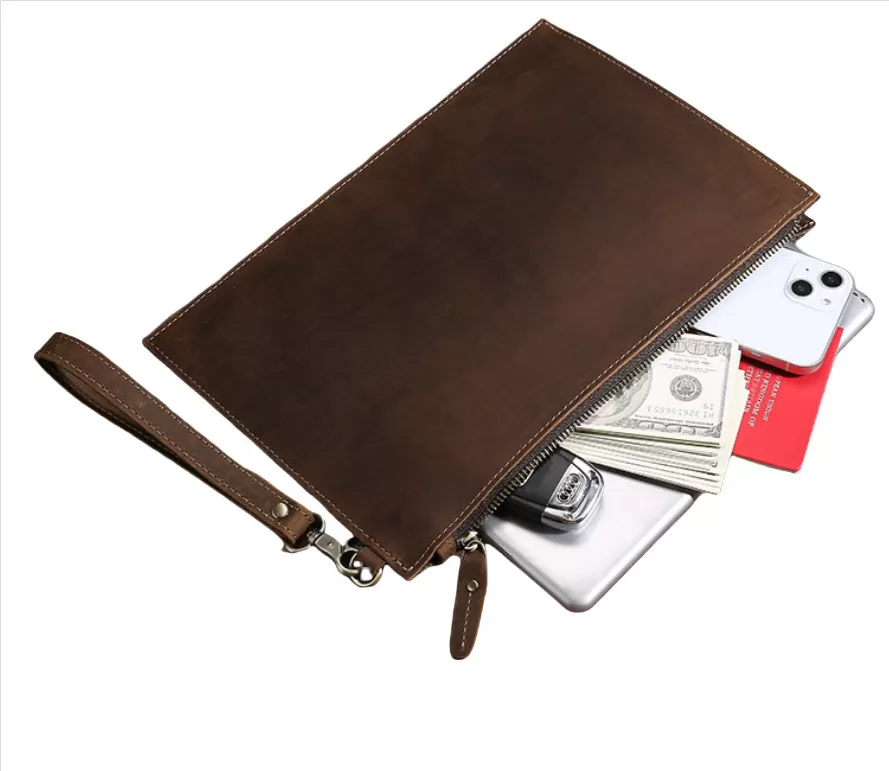 INF Herrclutch i äkta läder: Vintage Businessväska med stor kapacitet