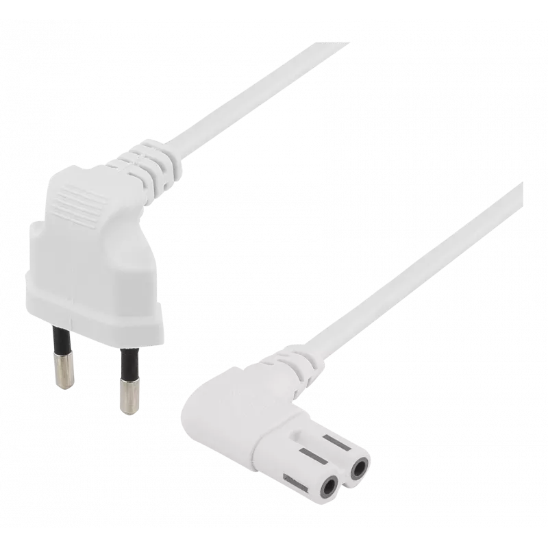 deltaco Unearthed device cable 2m angled CEE 7/16 IEC 60320 white
