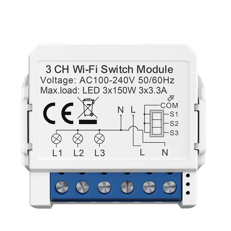 INF Smart WiFi Switch Module - 3 Gang, Vit, Fjärrkontroll