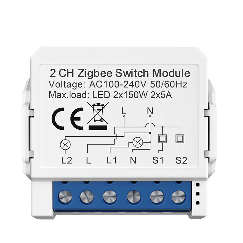 INF ZigBee Smart Switch Module - 2 Gang, Vit, Mini Storlek