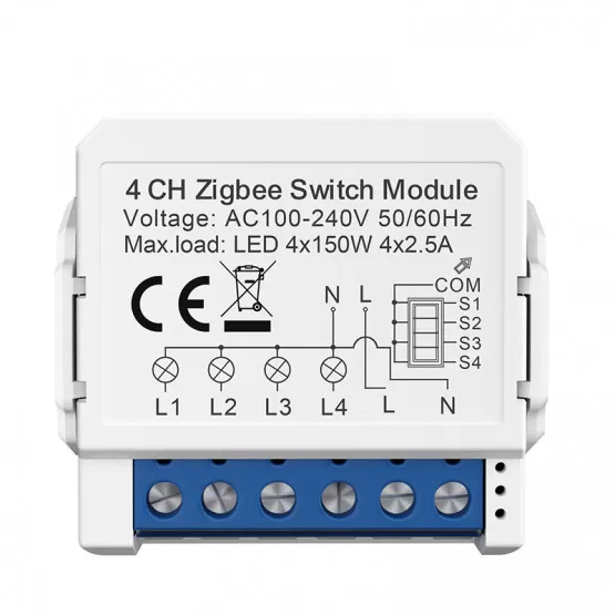 INF ZigBee Smart Switch Module - 4 Gang, White, Zero Neutral
