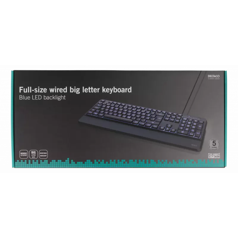 INF Full-size big letter keyboard, blue LED backlight, 1.75m USB